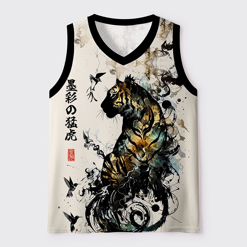 Kyoto-Lion Golden Tiger And Soaring Birdsy Mesh Tank Top