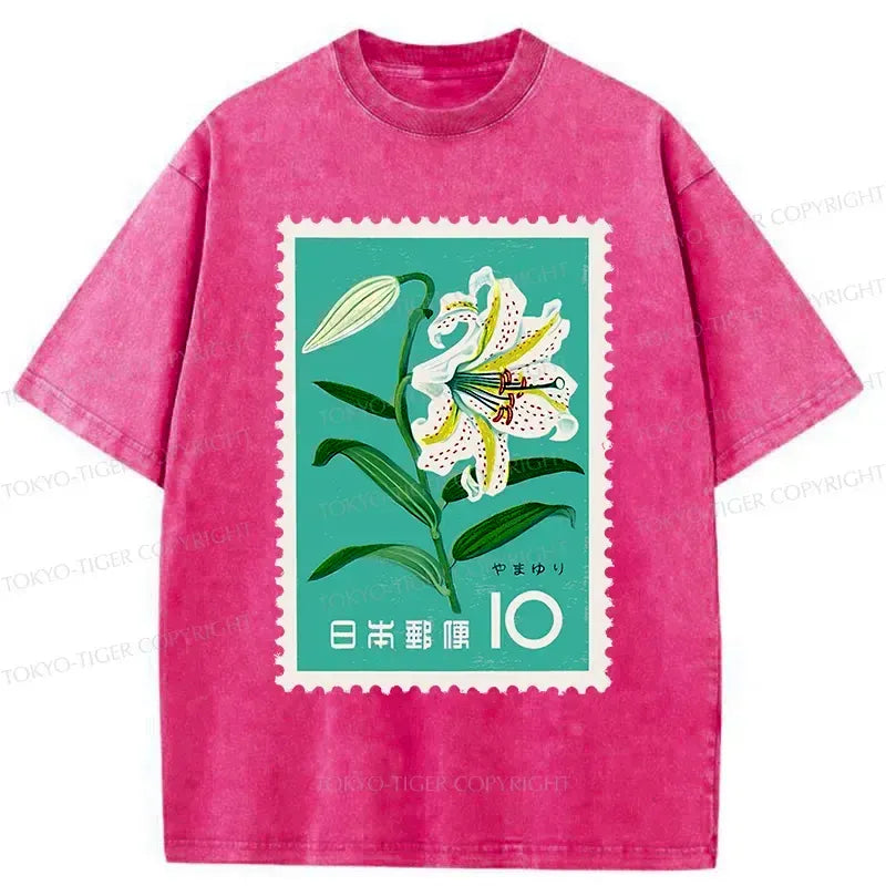 Kyoto-Lion Japanese Stamps Washed T-Shirt