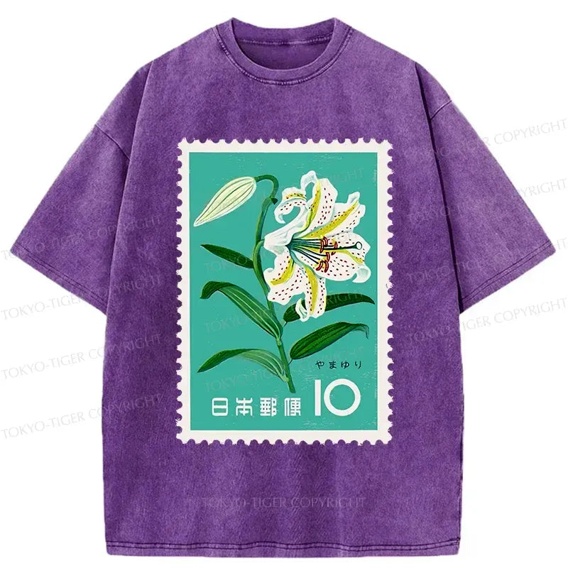 Kyoto-Lion Japanese Stamps Washed T-Shirt