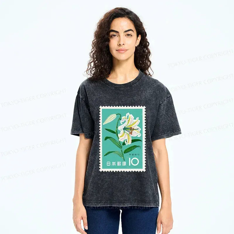 Kyoto-Lion Japanese Stamps Washed T-Shirt