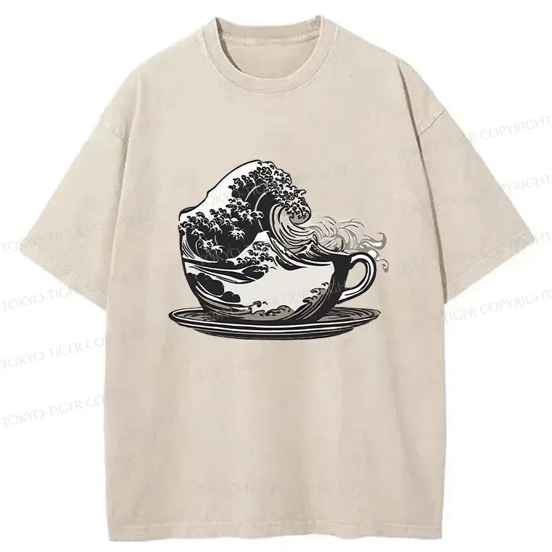 Kyoto-Lion Vintage Coffee Wave Washed T-Shirt