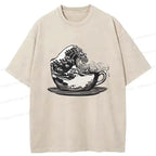 Kyoto-Lion Vintage Coffee Wave Washed T-Shirt