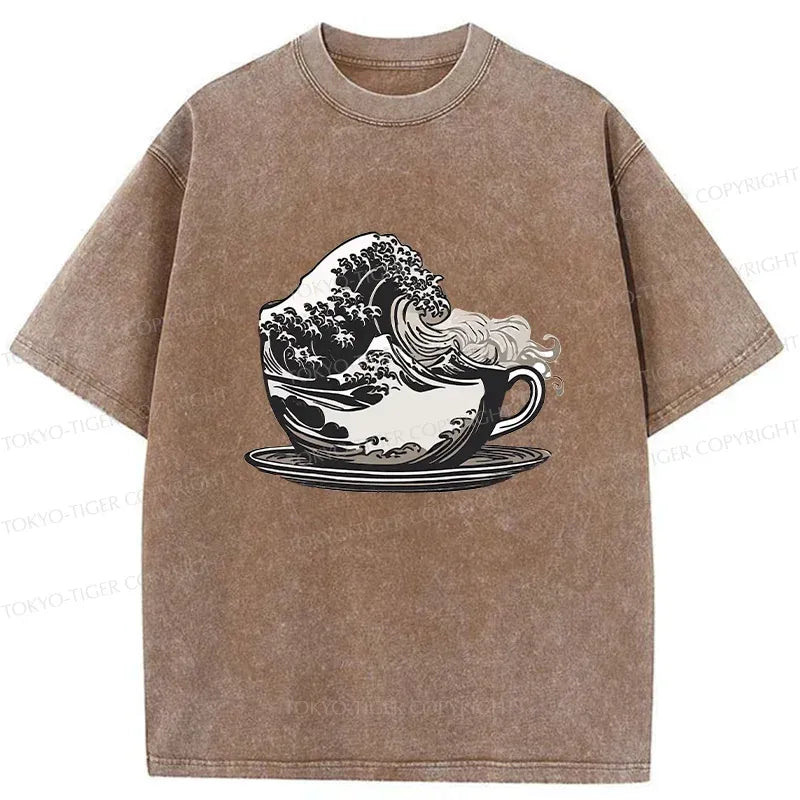 Kyoto-Lion Vintage Coffee Wave Washed T-Shirt