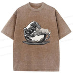 Kyoto-Lion Vintage Coffee Wave Washed T-Shirt