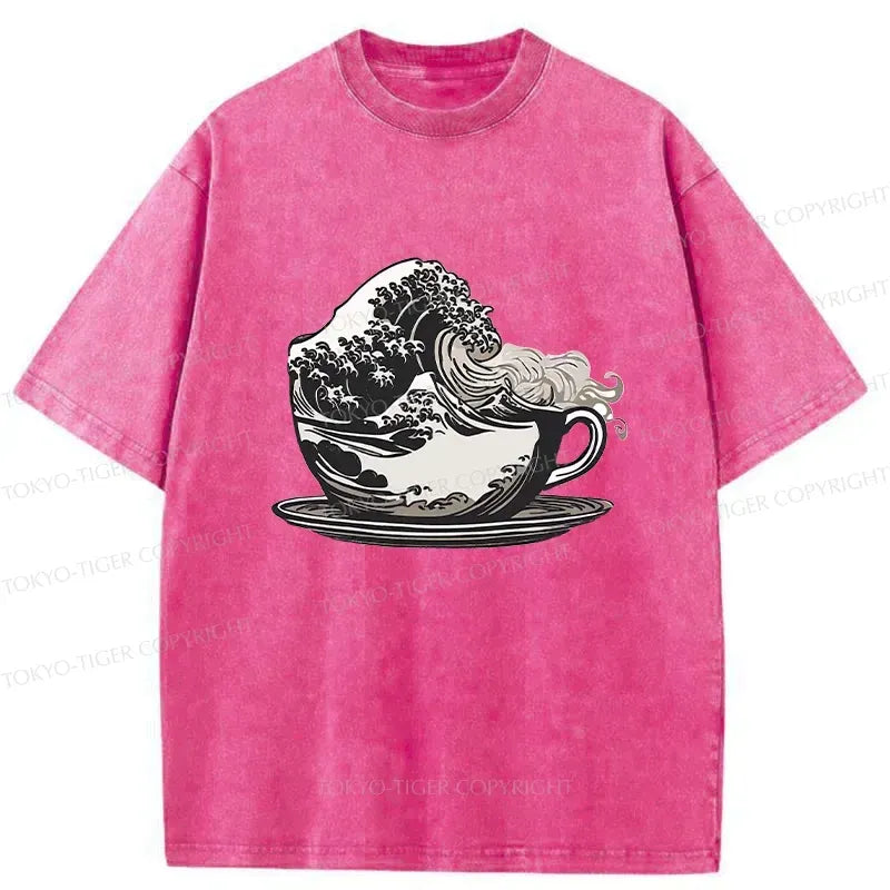 Kyoto-Lion Vintage Coffee Wave Washed T-Shirt