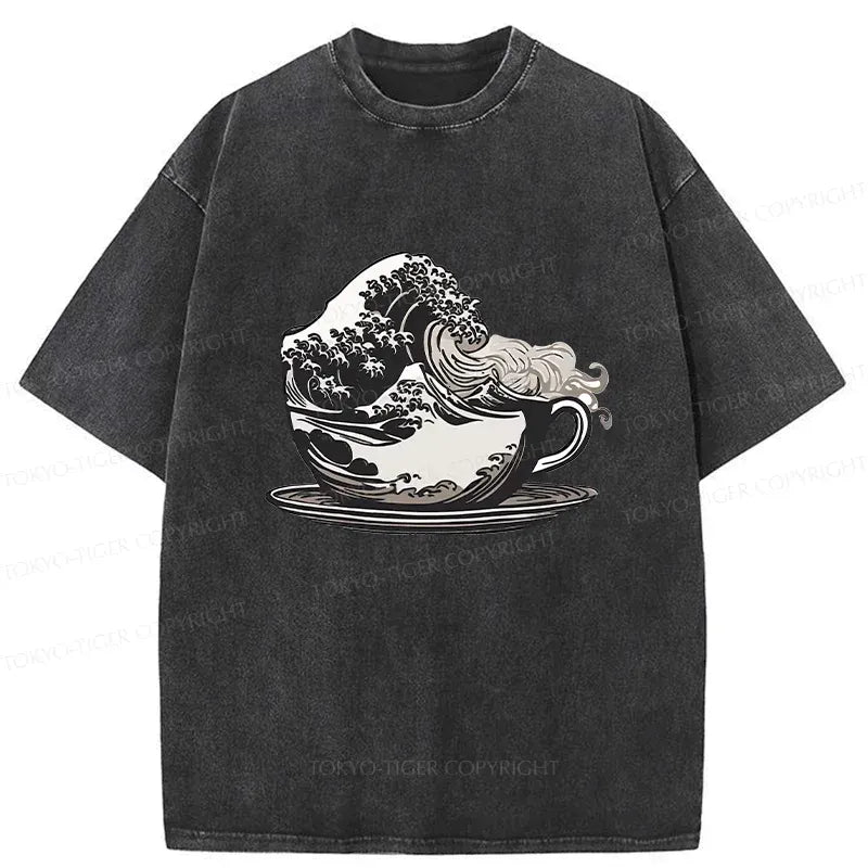 Kyoto-Lion Vintage Coffee Wave Washed T-Shirt