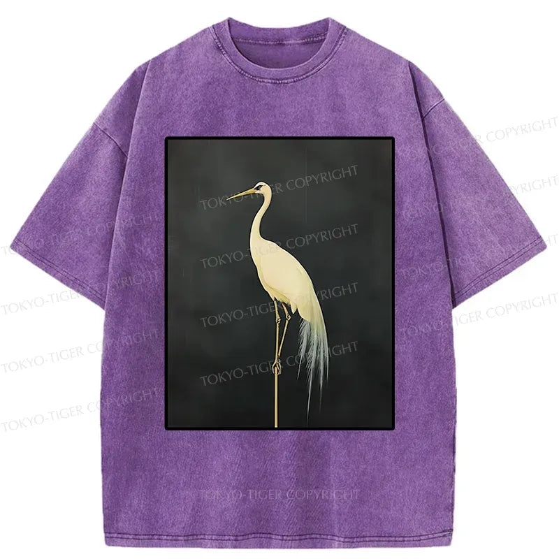 Unisex cotton t-shirt with crane print