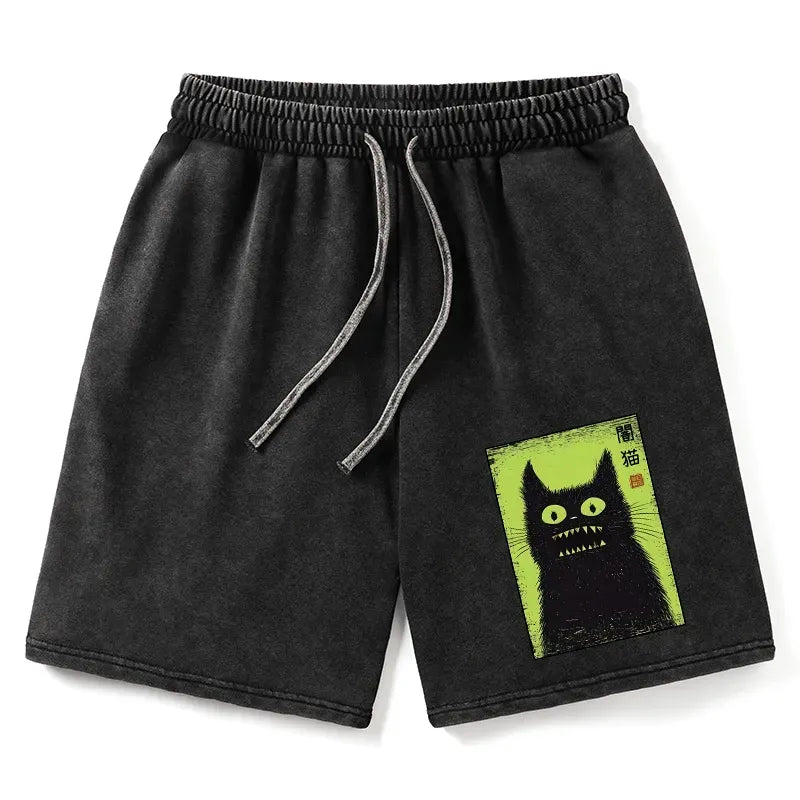 Kyoto-Lion spooky black cat Japanese shorts