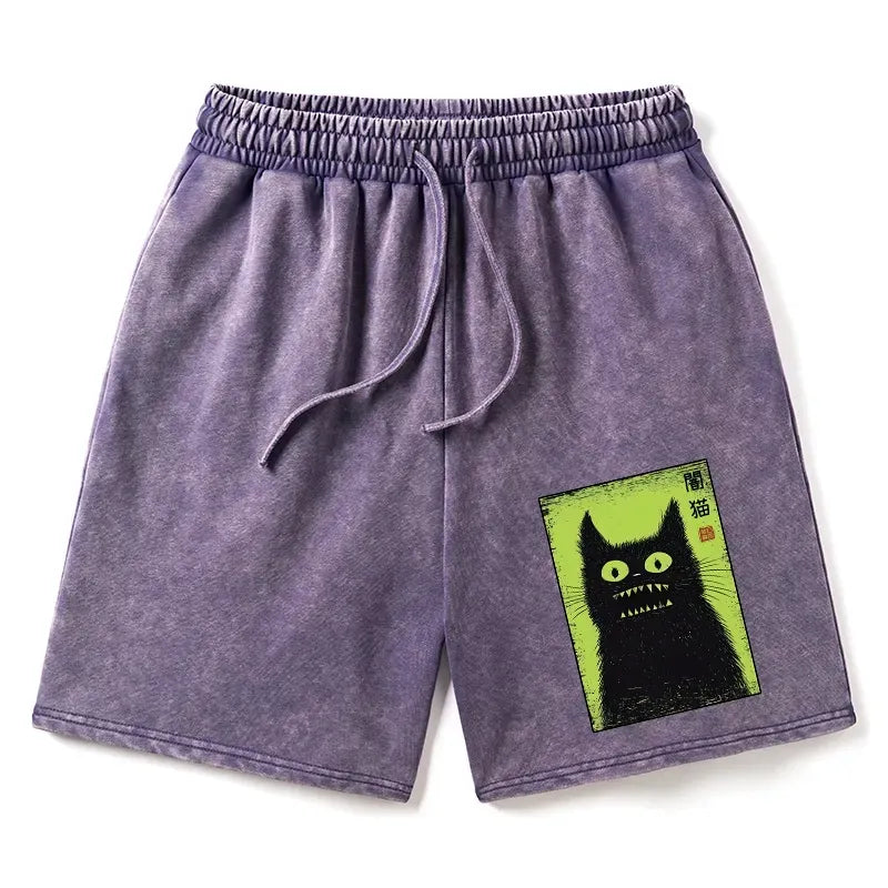 Kyoto-Lion spooky black cat Japanese shorts