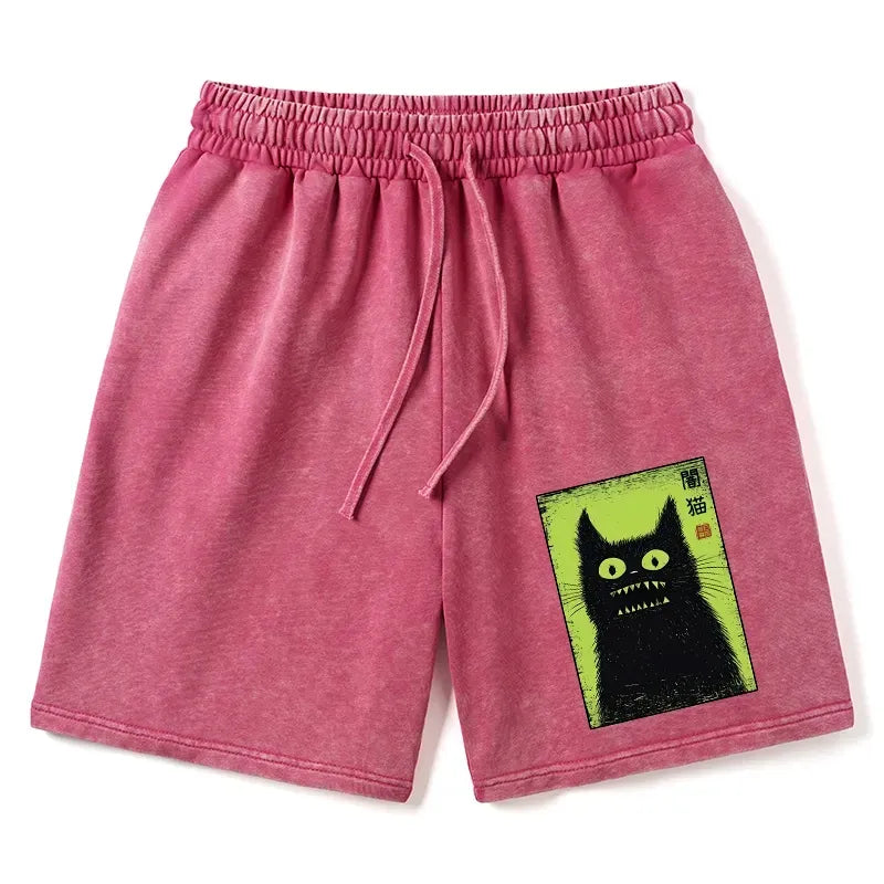 Kyoto-Lion spooky black cat Japanese shorts