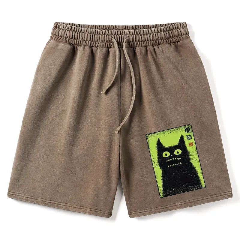 Kyoto-Lion spooky black cat Japanese shorts