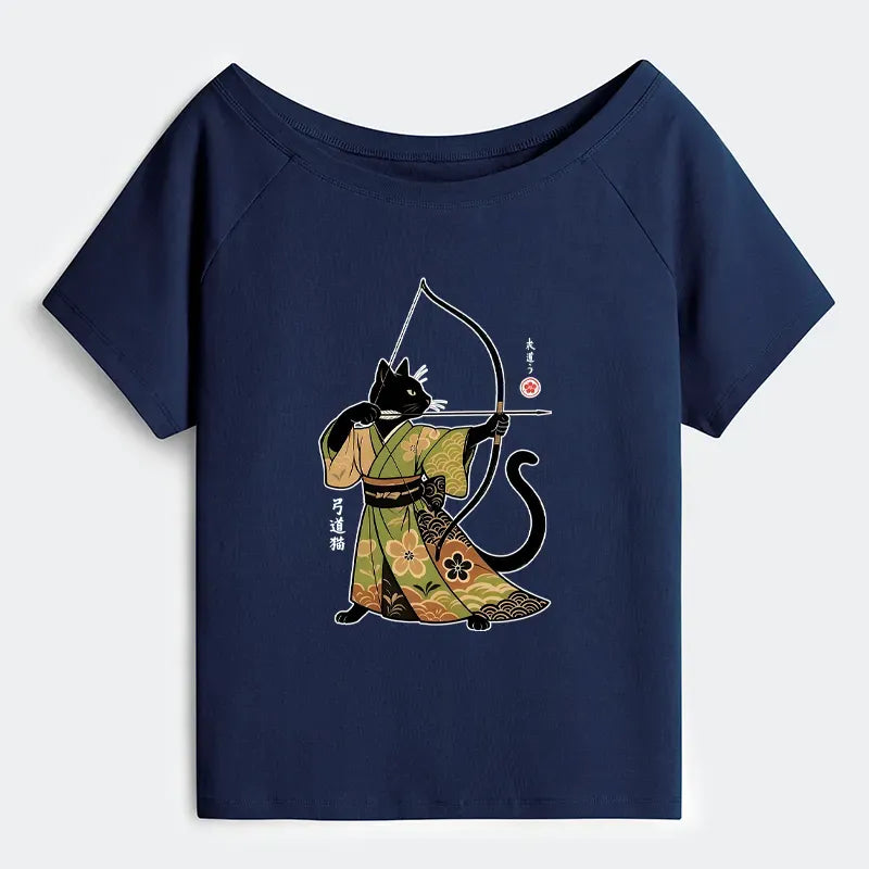 Off Shoulder Cat T-Shirt for Women