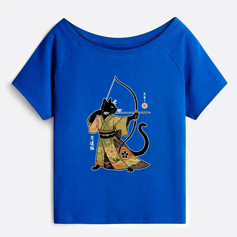 Japan Cat Archery Off Shoulder T-Shirt