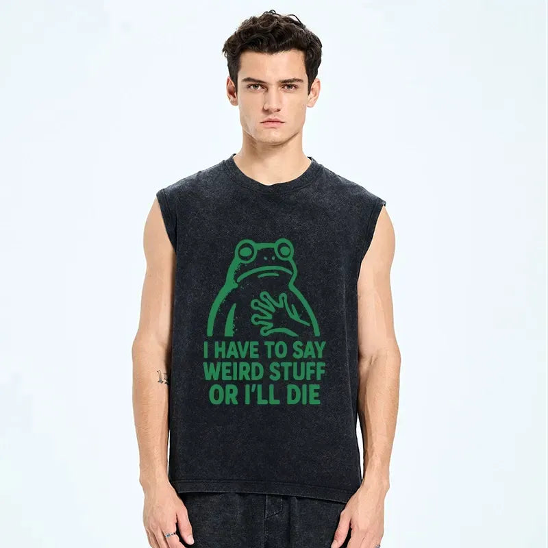 washed weird frog meme tank for daily wear