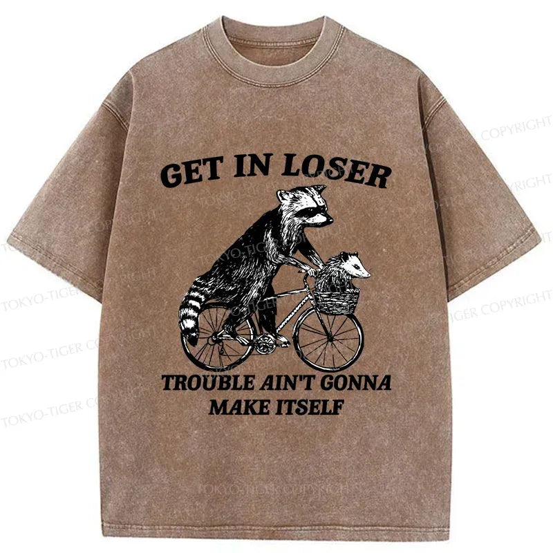 Kyoto-Lion Raccoon On A Bicycle Washed T-Shirt