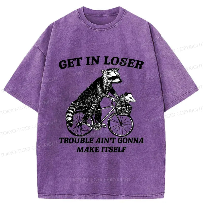 Kyoto-Lion Raccoon On A Bicycle Washed T-Shirt