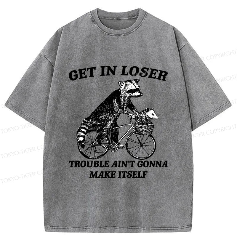 Raccoon Bicycle Washed T-Shirt Best Seller