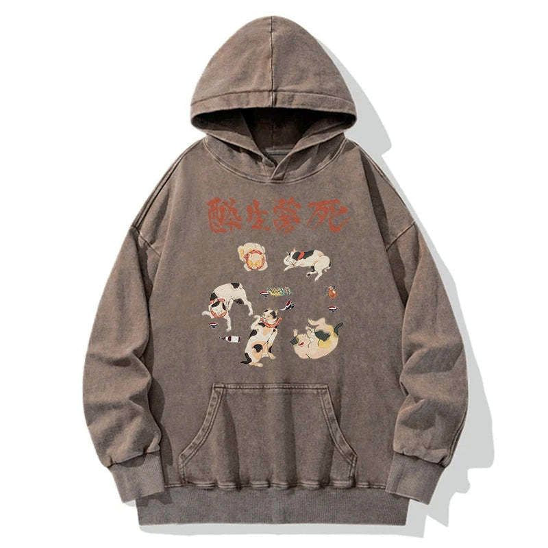 Kyoto-Lion Drunken Cats Washed Hoodie