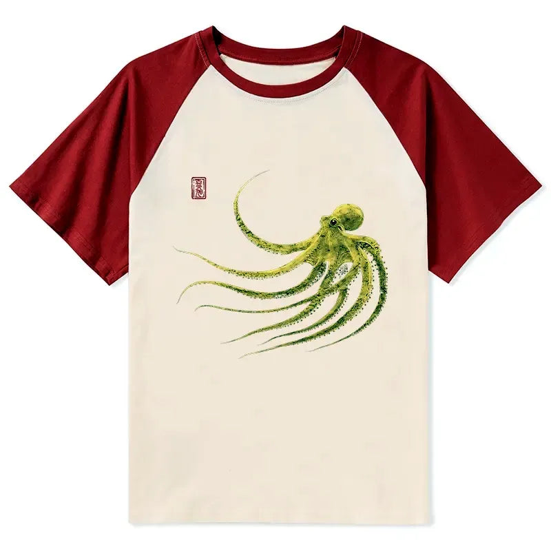 Unisex Octopus Raglan Shirt for Summer