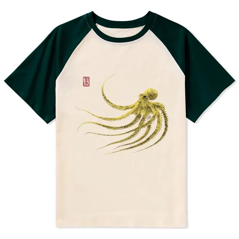 Retro Japanese Octopus Raglan T-shirt