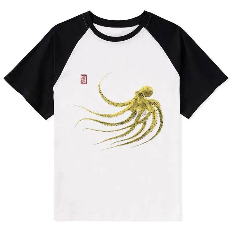 Retro Japanese Octopus Raglan T-shirt
