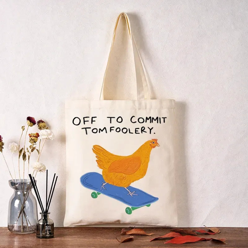 Kyoto-Lion Funny Chicken Tote Bag for Daily Wear
