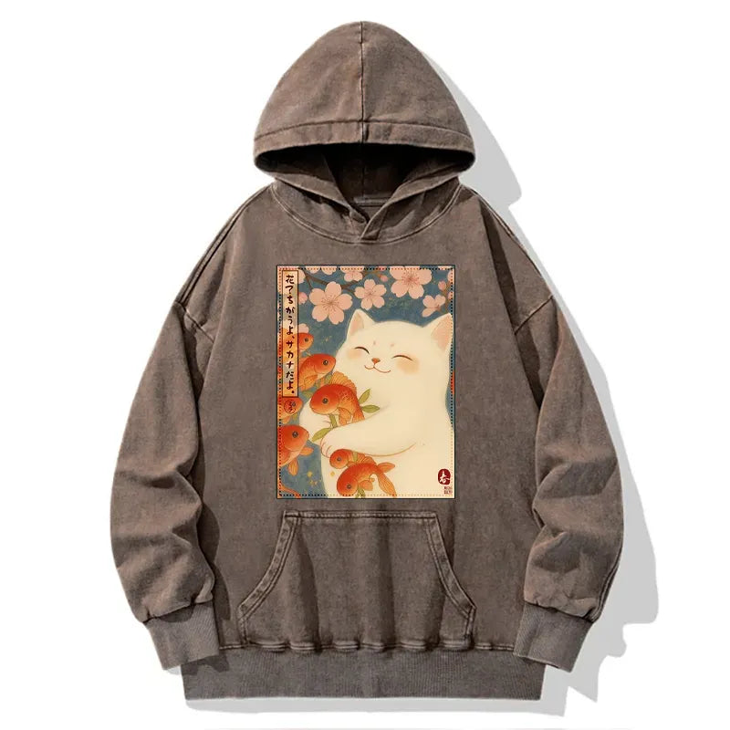 Funny Ukiyoe Cat Hoodie for Streetwear