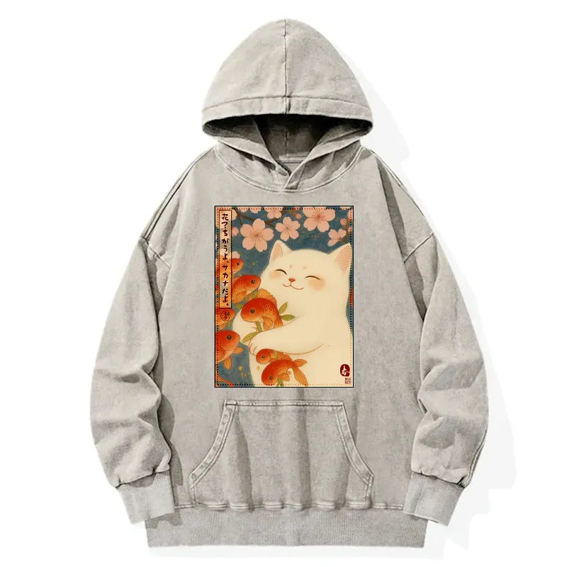 Funny Ukiyoe Cat Hoodie for Streetwear