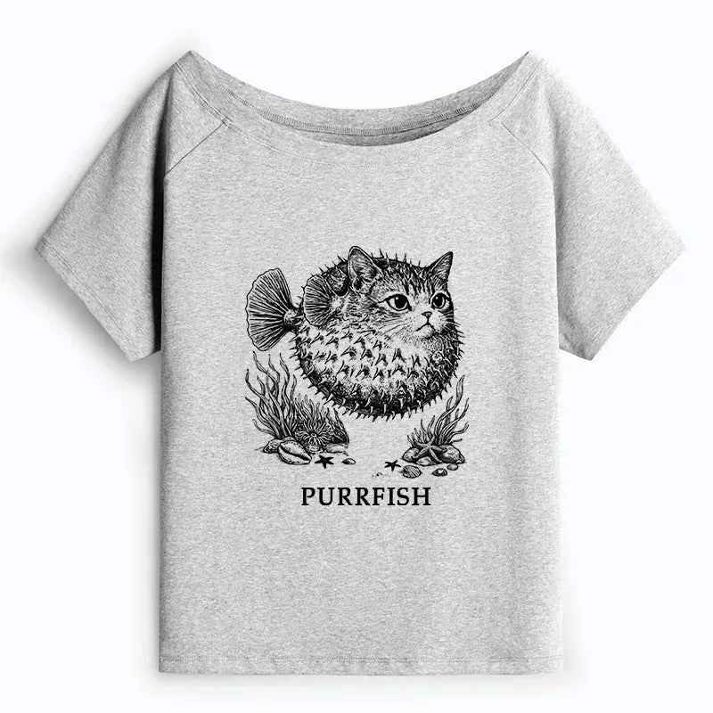 Japanese Cat Head Off Shoulder T-Shirt