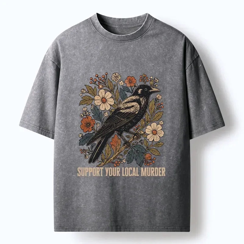 Japanese Vintage Crow Print T-Shirt for Daily Wear