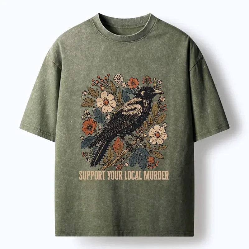 Funny Floral Washed T-Shirt for Street Style