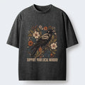 Kyoto-Lion Floral Crow Vintage Funny Meme Print Washed T-Shirt