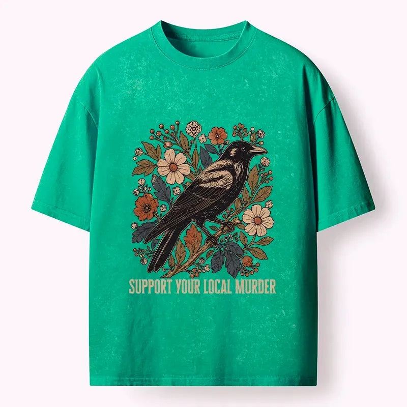 Japanese Vintage Crow Print T-Shirt for Daily Wear