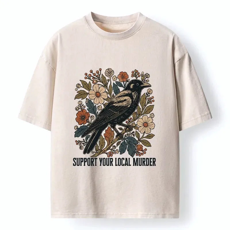 Japanese Vintage Crow Print T-Shirt for Daily Wear