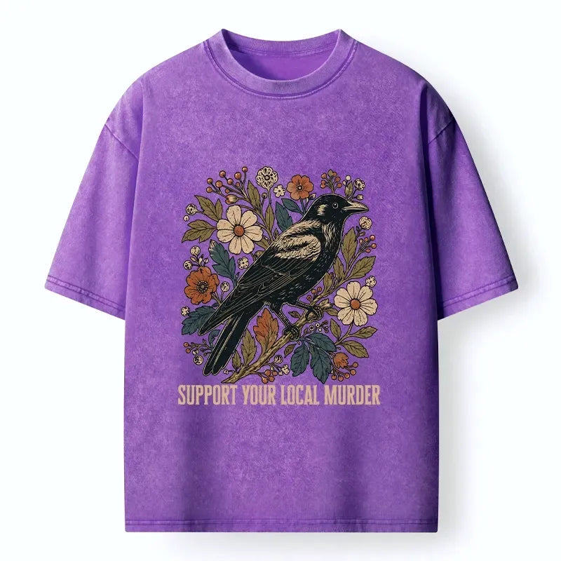 Japanese Vintage Crow Print T-Shirt for Daily Wear