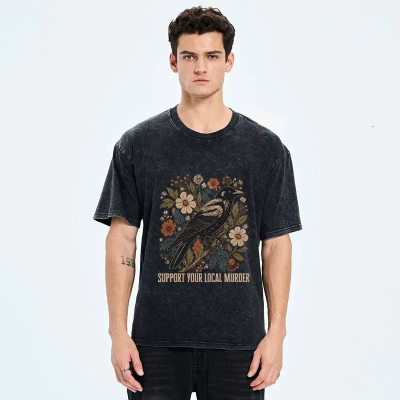 Funny Floral Washed T-Shirt for Street Style