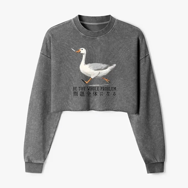 Japanese washed crop sweatshirt for women