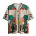 Kyoto-Lion Kimono Cats Walk With Colorful Umbrellas Mesh Jersey