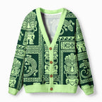 Kyoto-Lion Tiki Tribal Block Ugly Cardigan Sweater
