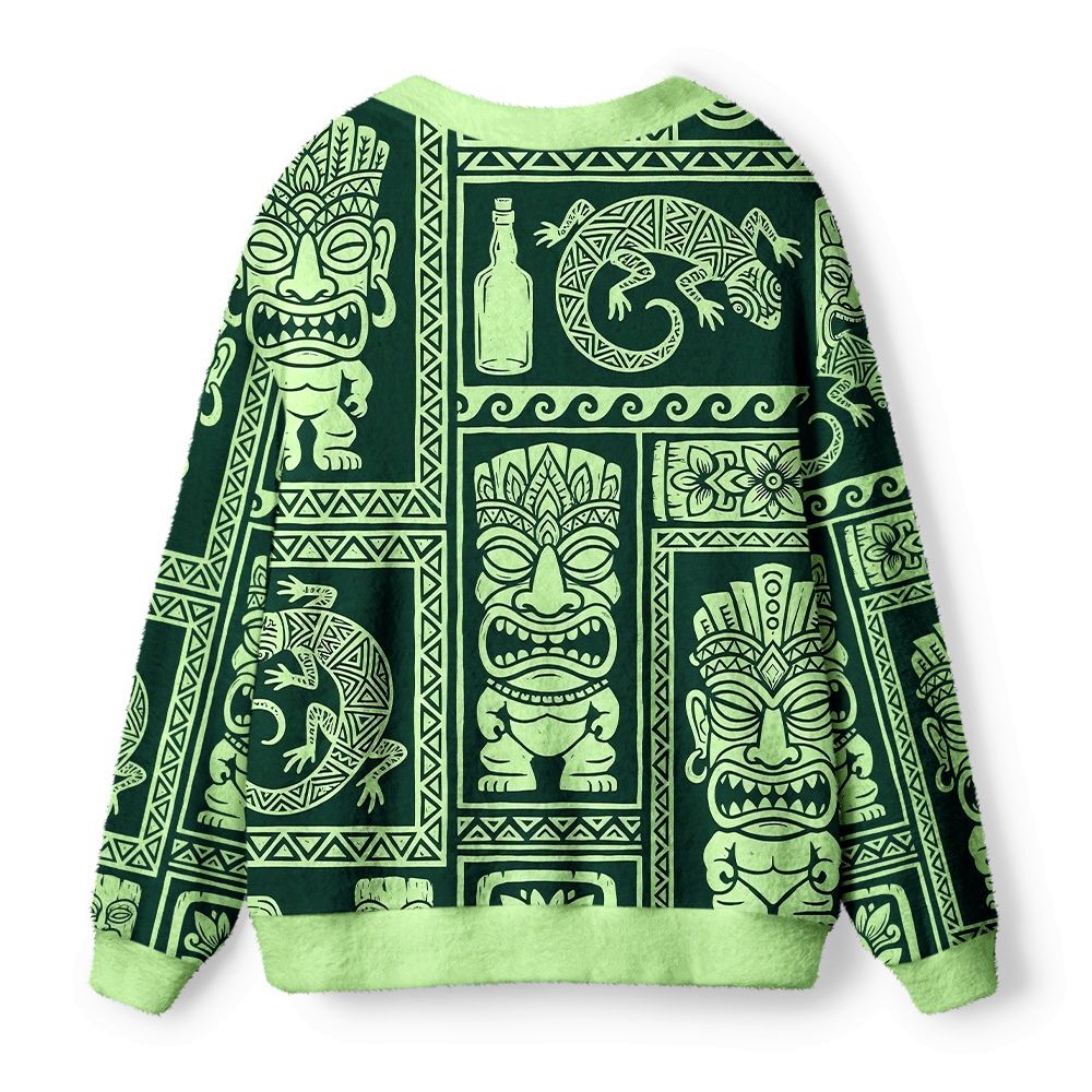 Kyoto-Lion Tiki Tribal Block Ugly Cardigan Sweater