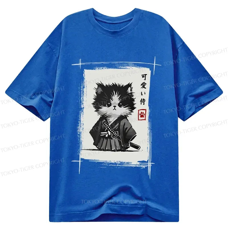 Japanese Samurai Cat T-Shirt for Daily Wear