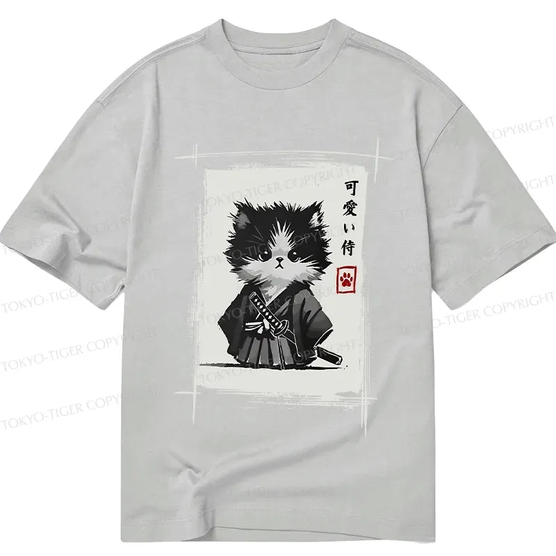 Japanese Samurai Cat T-Shirt for Daily Wear