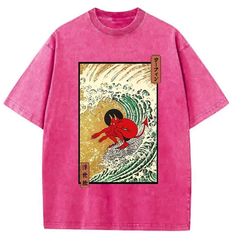 Kyoto-Lion Surfing Demon Washed T-Shirt
