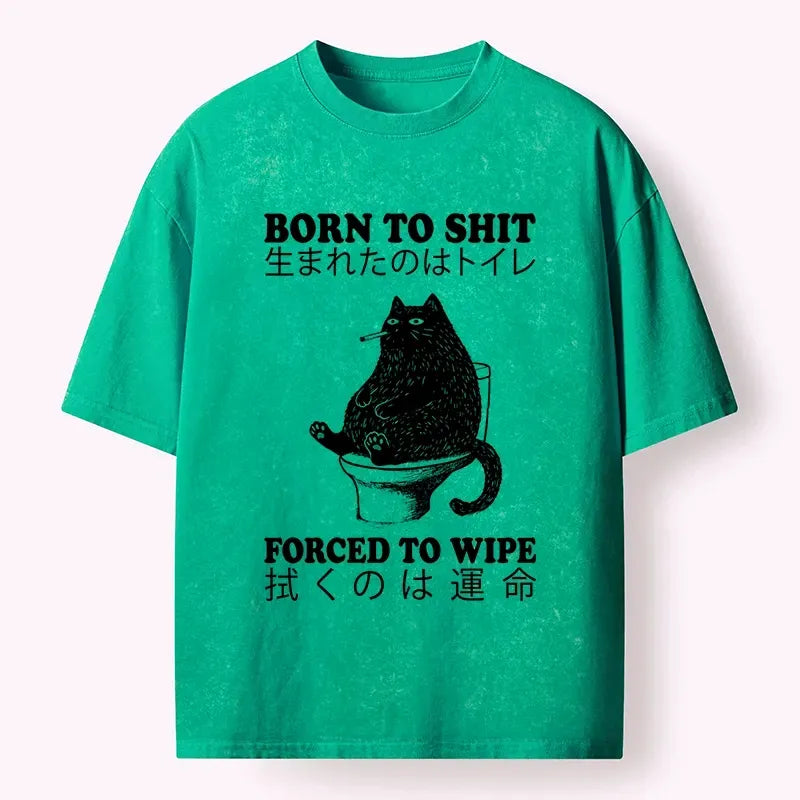 Kyoto-Lion Funny Meme About Cats On The Toilet Washed T-Shirt