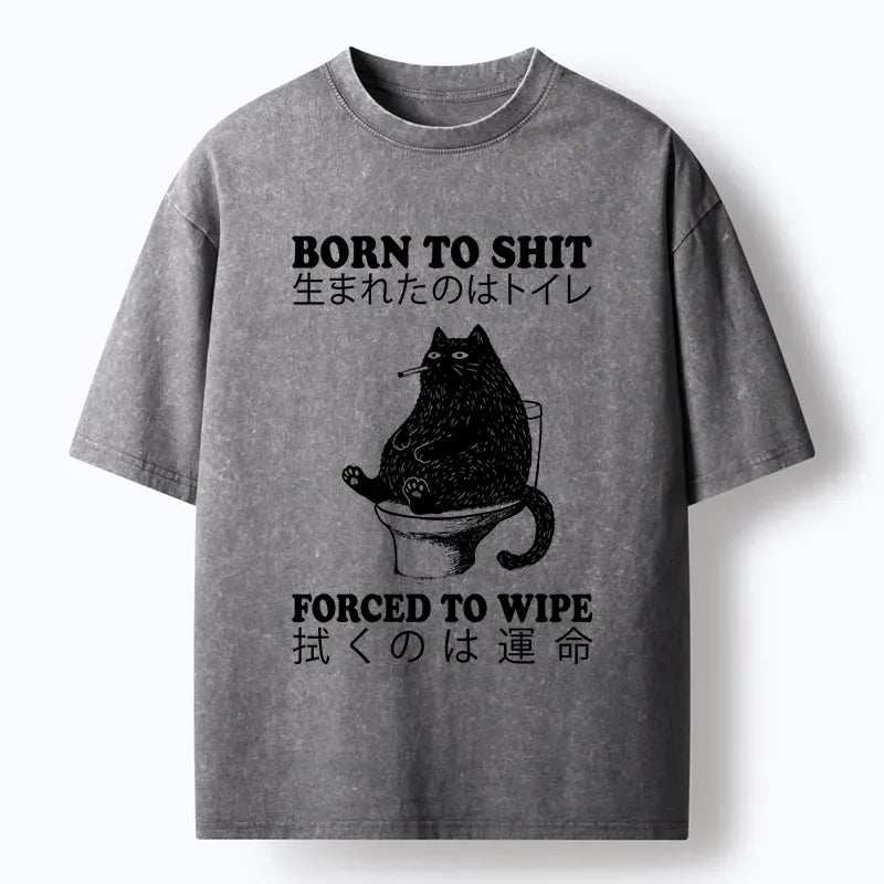 Kyoto-Lion Funny Meme About Cats On The Toilet Washed T-Shirt