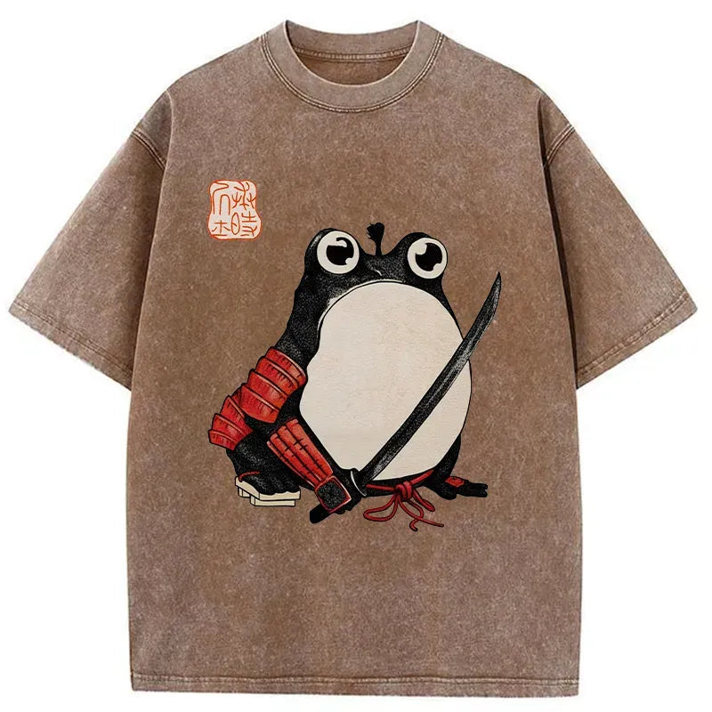 Kyoto-Lion Silly Samurai Frog Washed T-Shirt