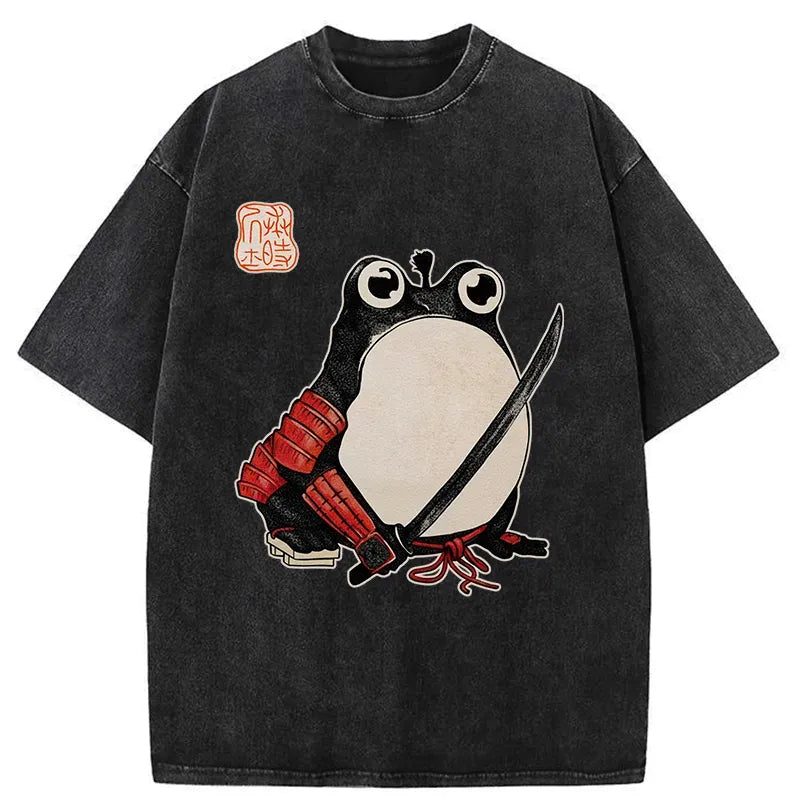 Kyoto-Lion Silly Samurai Frog Washed T-Shirt