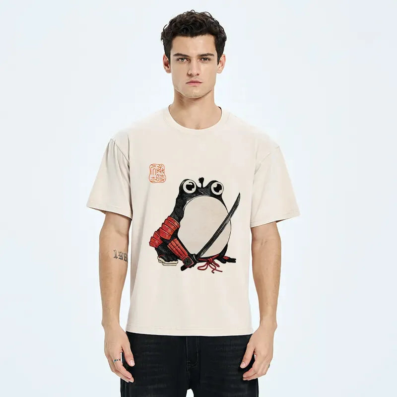 Kyoto-Lion Silly Samurai Frog Washed T-Shirt