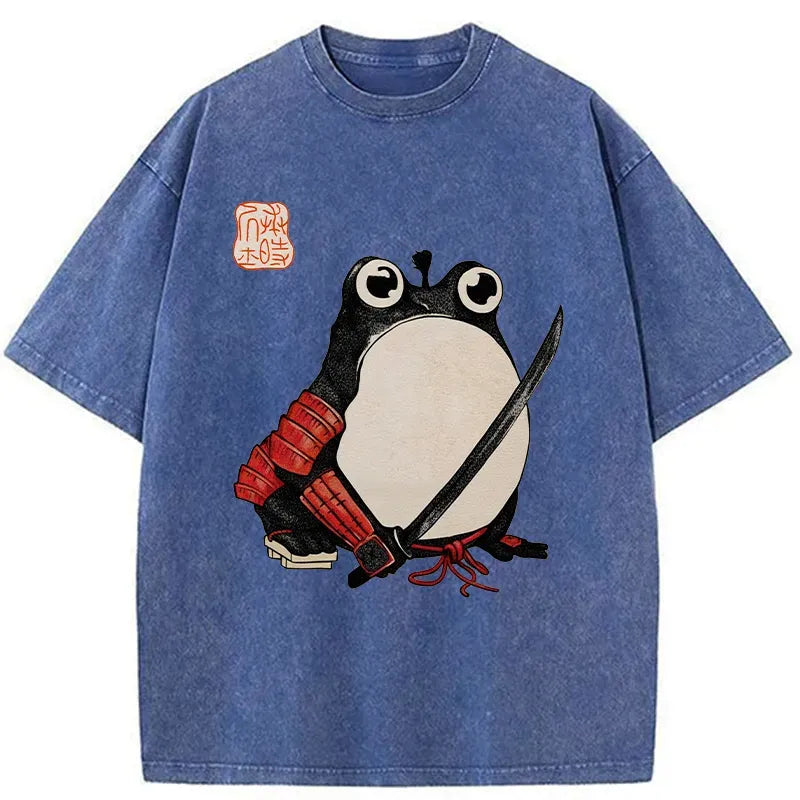 Kyoto-Lion Silly Samurai Frog Washed T-Shirt