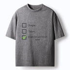 Kyoto-Lion Relatable Single Life Checkbox Washed T-Shirt